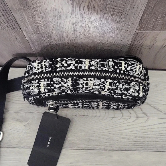 🛍ZARA‎ Black White Tweed Multi Pocket Belt Bag - Picture 7 of 13
